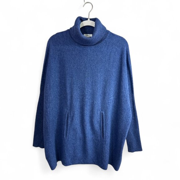 Garnet Hill Oversized Turtleneck Sweater Size S Wool Cashmere Kangaroo Blue - Picture 1 of 15